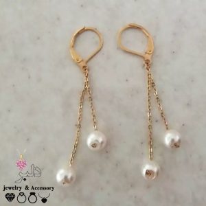 فروش عمده گوشواره 2 زنجیره مرواریدی طلایی و نقره‌ای