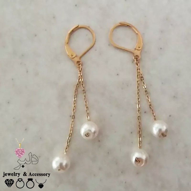 فروش عمده | گوشواره 2 زنجیره مرواریدی(طلایی و نقره ای)
