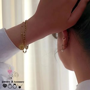 فروش عمده | دستبند 2 لاینه (2 زنجیره) استیل فیگارو با توپک استیل