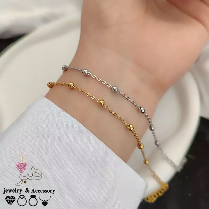 فروش عمده | دستبند زنجیر توپک دار استیل رنگ ثابت (کیفیت عالی)