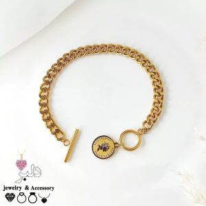 فروش عمده | دستبند کارتیه با قفل تی و سکه الیزابت