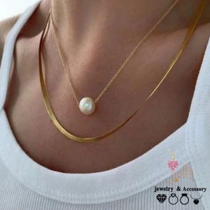 فروش عمده | گردنبند مرواریدی ماری(سایز پرنسسی) + 8 سانت زنجیر اضافه