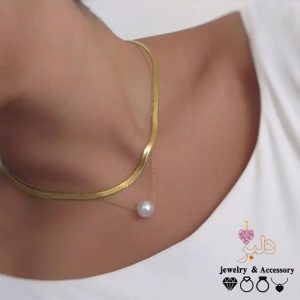 فروش عمده | گردنبند مرواریدی ماری (2 زنجیر مجزا) استیل بدون تغییر رنگ