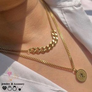 فروش عمده | گردنبند 2 لاینه سکه الیزابت 2 طرفه (کیفیت عالی)