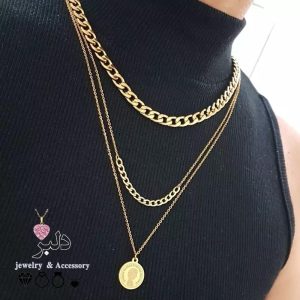گردنبند 3 لاین سکه الیزابت استیل با کیفیت عالی - فروش عمده