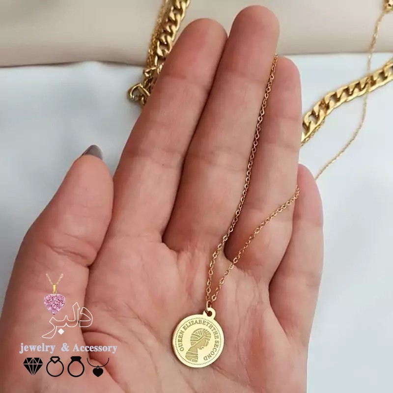 فروش عمده | گردنبند 3 لاین سکه الیزابت استیل با کیفیت عالی