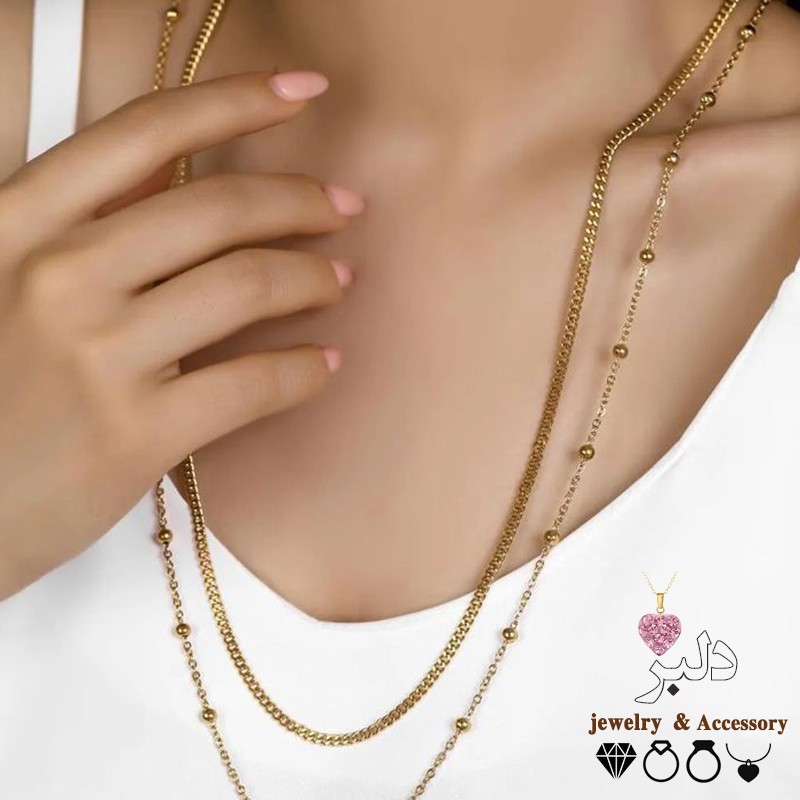 فروش عمده | گردنبند 2 لاین توپک و کارتیه – استیل
