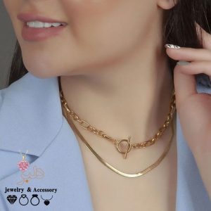 فروش عمده | گردنبند استیل دو زنجیره ماری - قفل تی