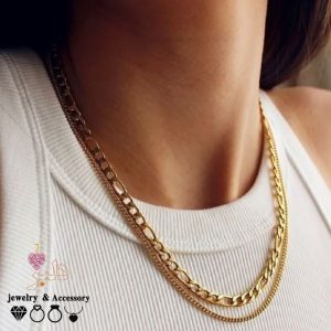 فروش عمده | گردنبند زنانه دو لاین - کارتیه و فیگارو با رنگ طلایی نقره ای
