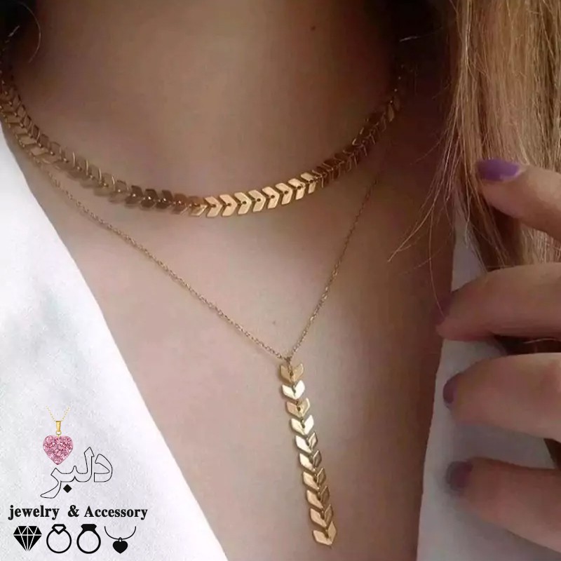 فروش عمده | گردنبند 2 لاین گندمی استیل – رنگ ثابت و کیفیت عالی