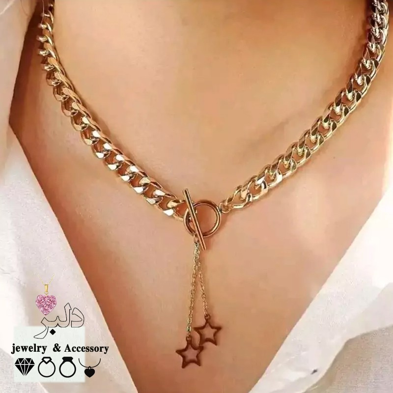 فروش عمده | گردنبند کارتیه قفل تی با آویز ستاره استیل – کیفیت درجه یک