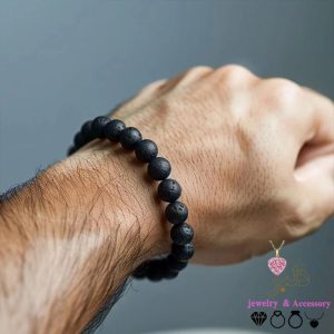دستبند عمده مردانه سنگ لاوا آتشفشانی ۲۵ عدد ۲۱ سانتی