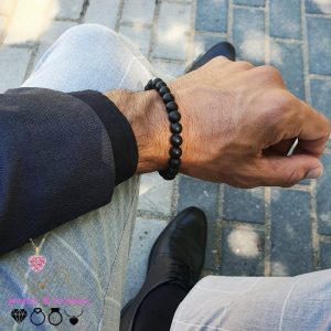 دستبند عمده مردانه سنگ اونیکس مشکی مات ۲۵ عدد ۲۰ سانتی کشی