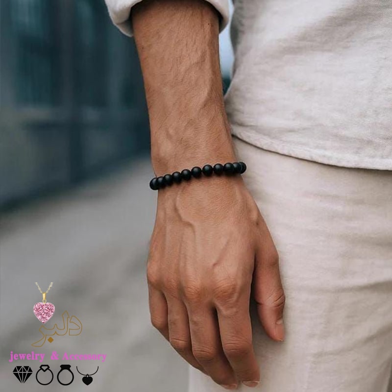 دستبند عمده مردانه اونیکس مشکی مات A+ کشی ۲۱ سانتی سایز ۸
