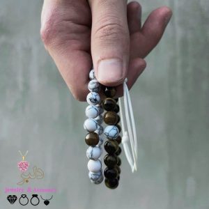 ست دستبند دوتایی مردانه چشم ببر و هائولایت گره ای سایز سفارشی عمده
