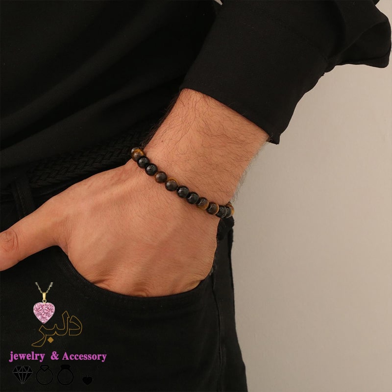 دستبند مردانه عمده چشم ببر معدنی درجه یک 25 عددی