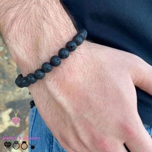 دستبند مردانه عمده سنگ لاوا آتشفشان 23 عددی گرد صاف
