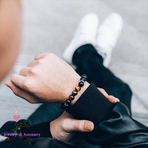 دستبند مردانه عمده ترکیبی چشم ببر حدید اونیکس فری سایز 26 عددی