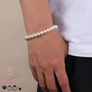 دستبند عمده مروارید مردانه شل درجه یک 25 عددی کشی گره ای سایز دلخواه