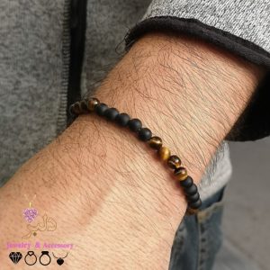 دستبند مردانه کشی ترکیب چشم ببر 4تایی و اونیکس مات 5تایی