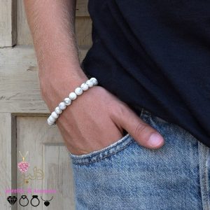 دستبند مردانه هائولایت رگه دار کشی گره ای 25 عددی 20 سانت نخ سفید
