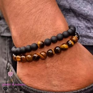 ست دستبند مردانه عمده چشم ببر و اونیکس دو عددی کشی و گره ای