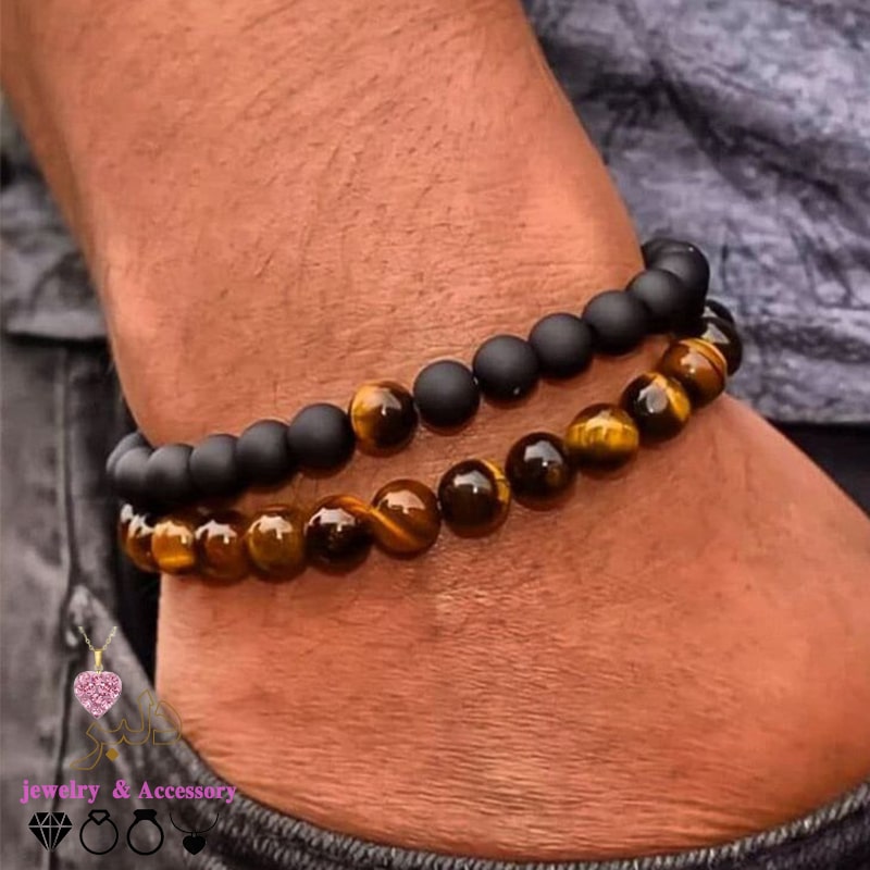 ست دستبند مردانه عمده چشم ببر و اونیکس دو عددی کشی و گره ای
