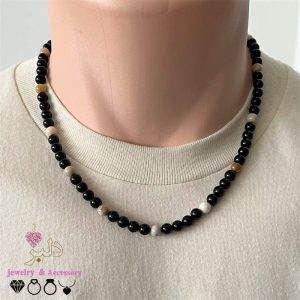 خرید عمده گردنبند سنگی ترکیبی مردانه چشم ببر و اونیکس