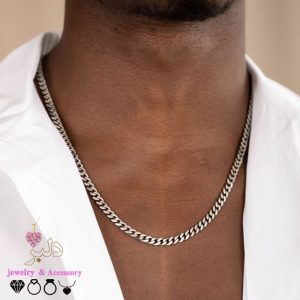 گردنبند کارتیه استیل مردانه نقره ای براق ۵۸ سانتی